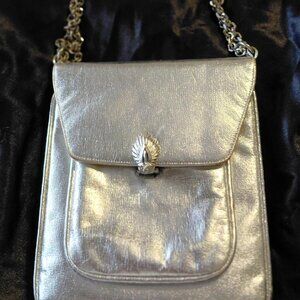 Vintage Prestige Silver Leather Handbag with Chain Strap